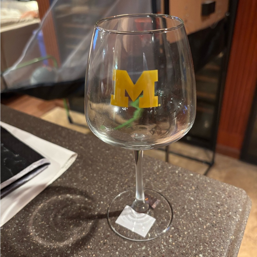 New in package. University of Michigan Wolverines 18 ounce stem wine glass.